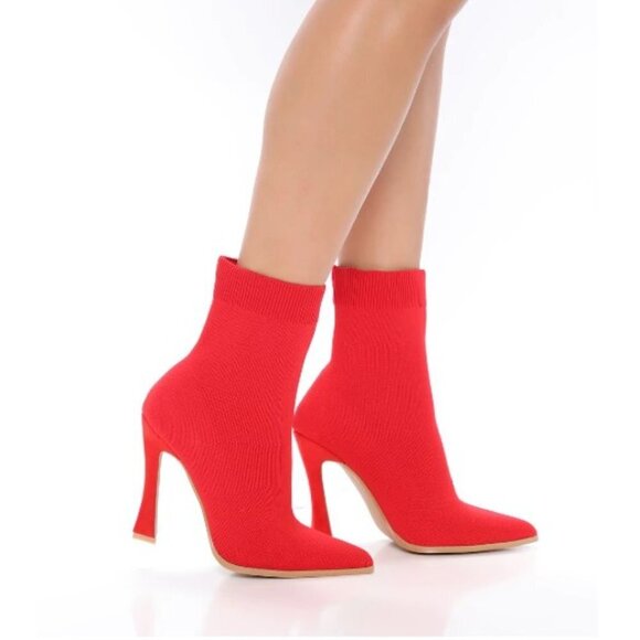 Fashion Nova She's A Catch Booties Red 6.5M NEW Sock - Picture 4 of 9